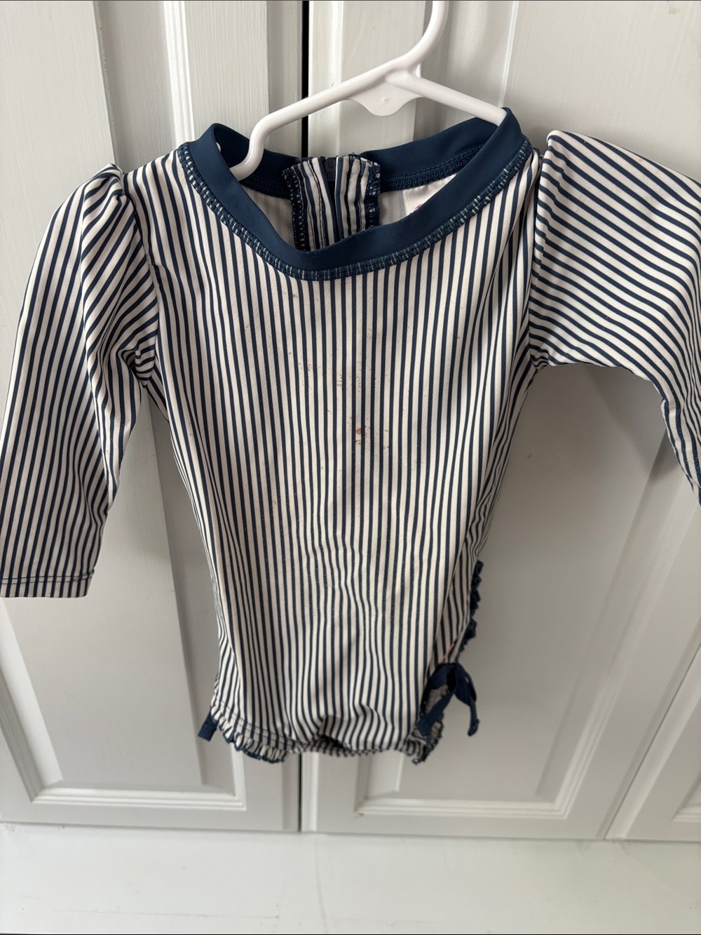 Navy and White Striped Long Sleeve Swim Top